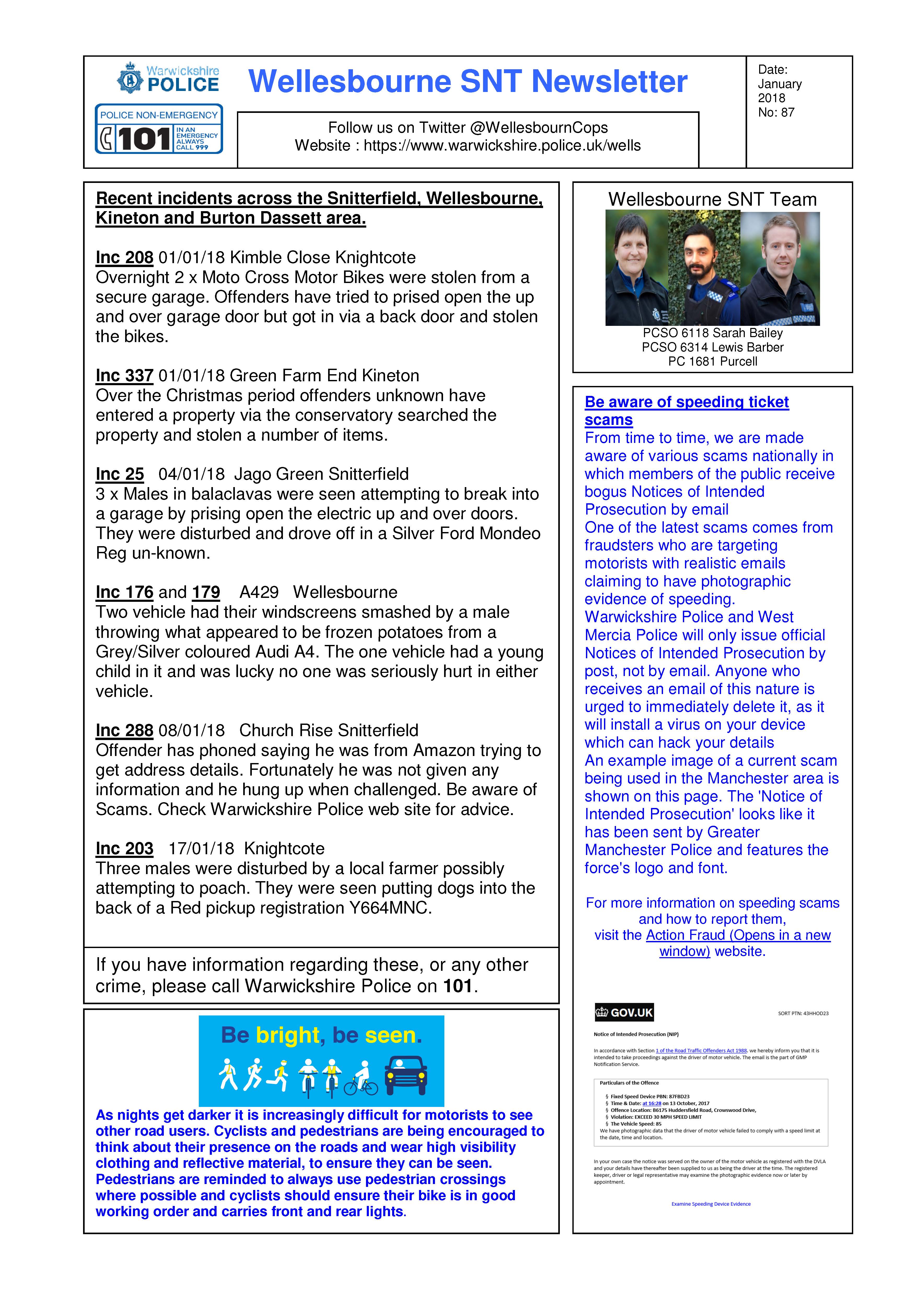 Wellesbourne SNT January 18 Newsletter