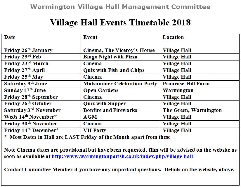 Events timetable